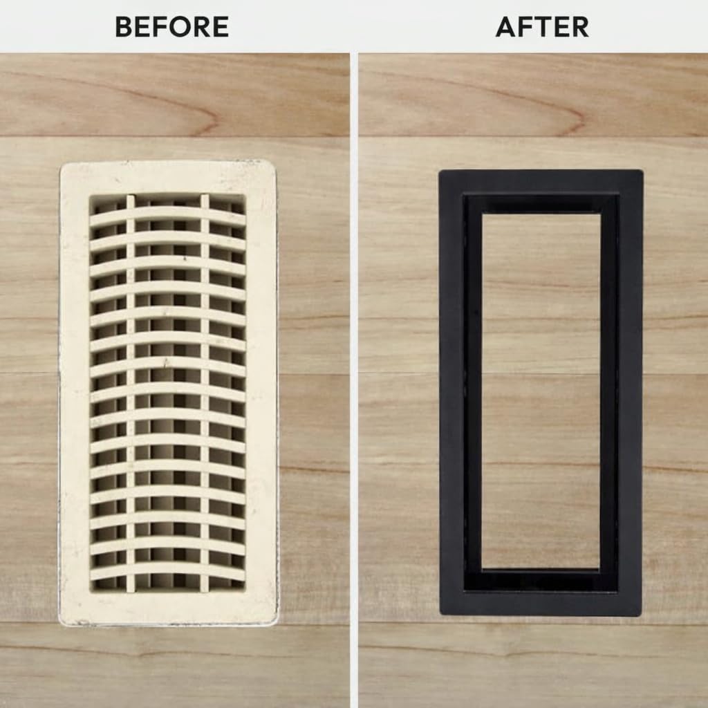 Khan Supply CO 4x10 Metal Floor Vent - Canadian Owned Low Profile Heavy Duty Flush Register, DIY Drop-in Install Air Grille Cover, Unique Click-In Design for Up to 60% More Airflow - 2 Year Warranty