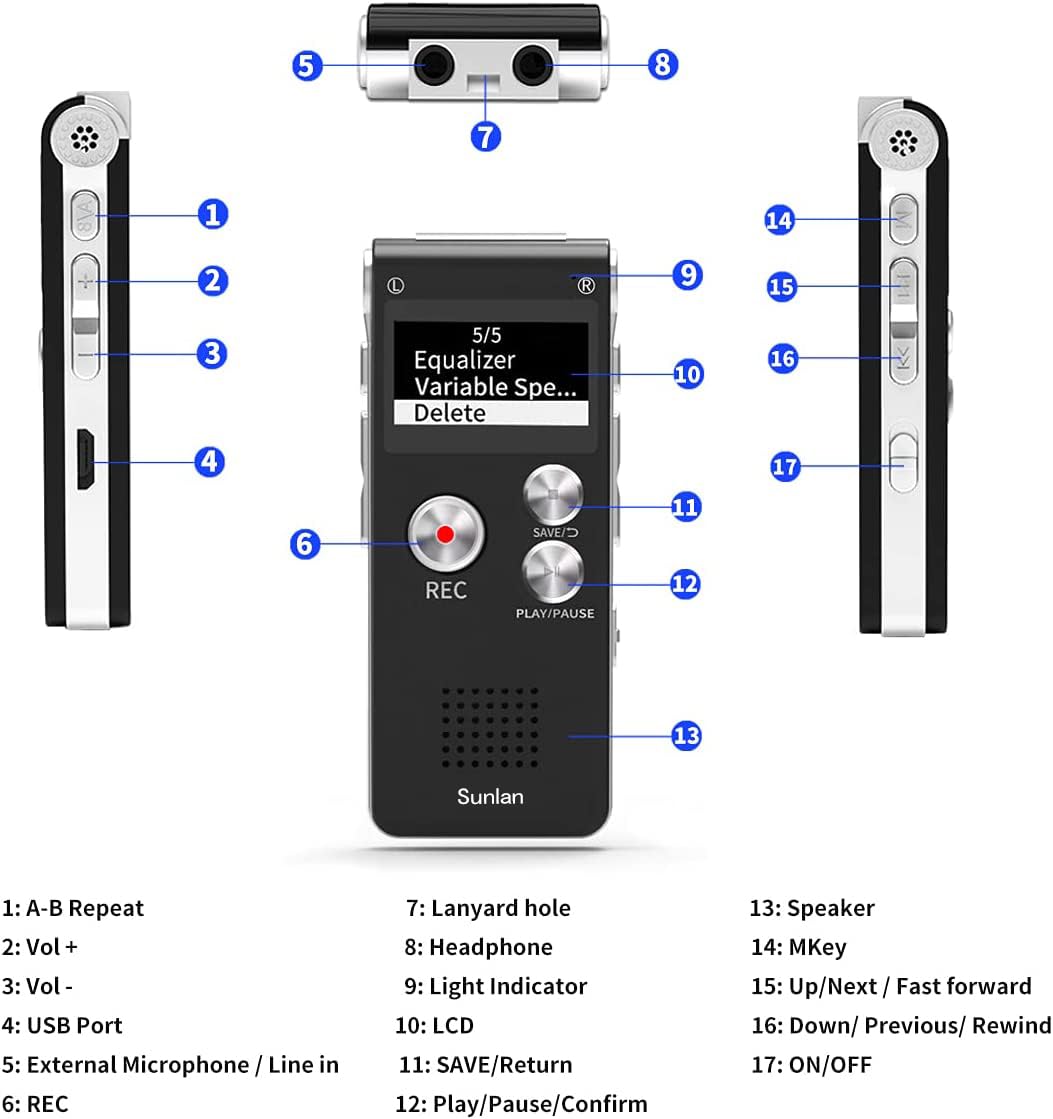 16GB Digital Voice Activated Recorder Sound Audio Recorder Dictaphone for Lectures Meetings by Sunlan