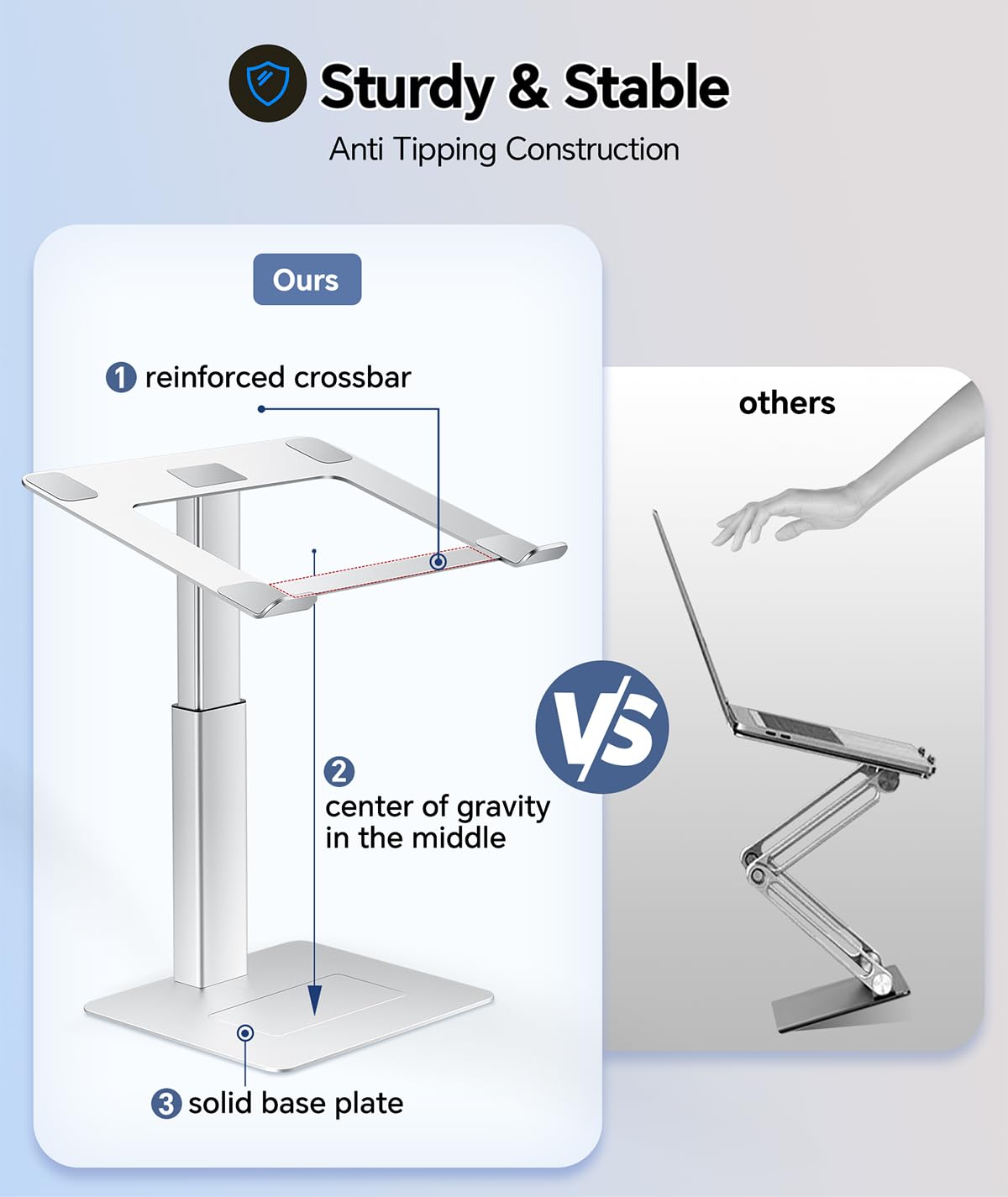 Supamir Adjustable Laptop Stand for Desk, DJ Laotop Riser, Ergonomic Small Sit to Stand Desk Converter, Support Working on Computer Standing, Compatible with MacBook and All 13"-16.5" Laptops, Silver