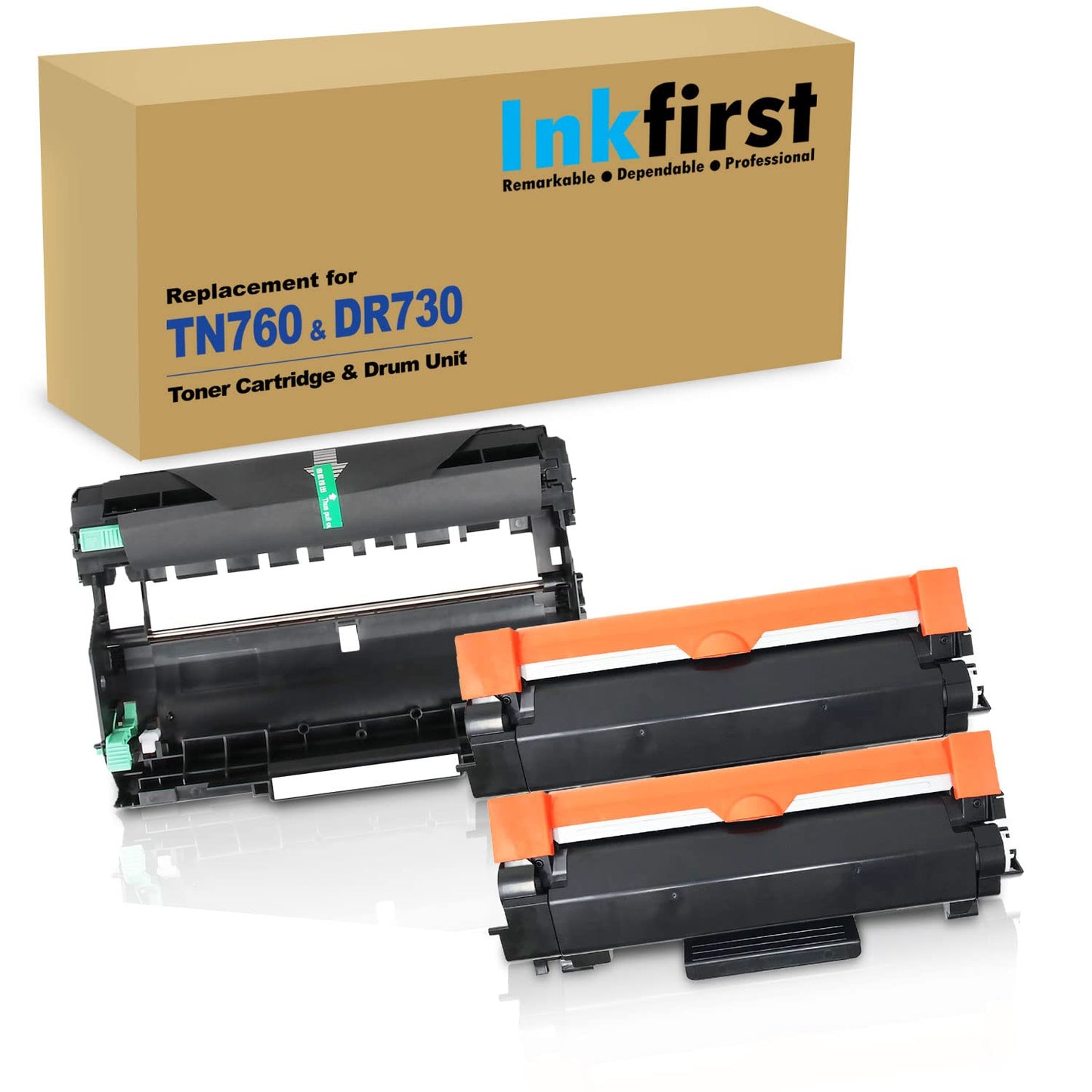 3PK-1 Inkfirst DR730 DR-730 Drum Unit + 2 TN760 TN-760 High Yield Toner Cartridges (CHIP Included) (2 Toner + 1 Drum) Compatible Replacement for Brother DCP-L2550DW HL-L2350DW HL-L2370DW HL-L2370DWXL