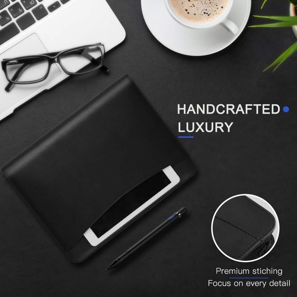 Padfolio Portfolio Folder, OOWOLF PU Leather Professional with Round Ring Binder Writing Pad Tablet Sleeve Interview Resume Document Organizer Business Card Holder Zippered Closure 8.5 x 11 Inch 1Pack