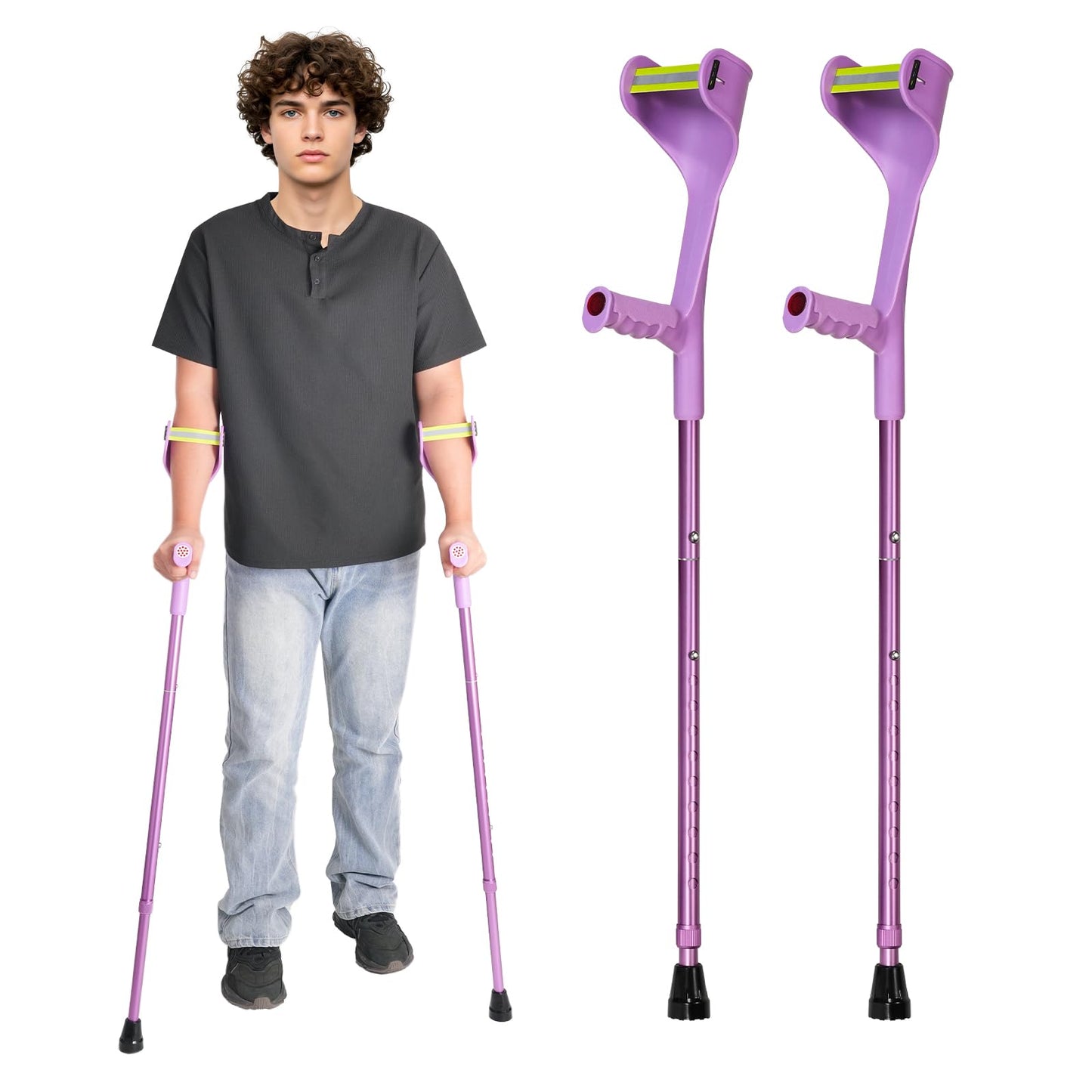 2 Pcs Forearm Crutches for Adults,Folding Walking Cane,10-Level Height Adjustment,Lightweight Aluminum Walking Aid,Rubber Grip, Slip-Resistant and Wear-Resistant,2-Pack Purple.