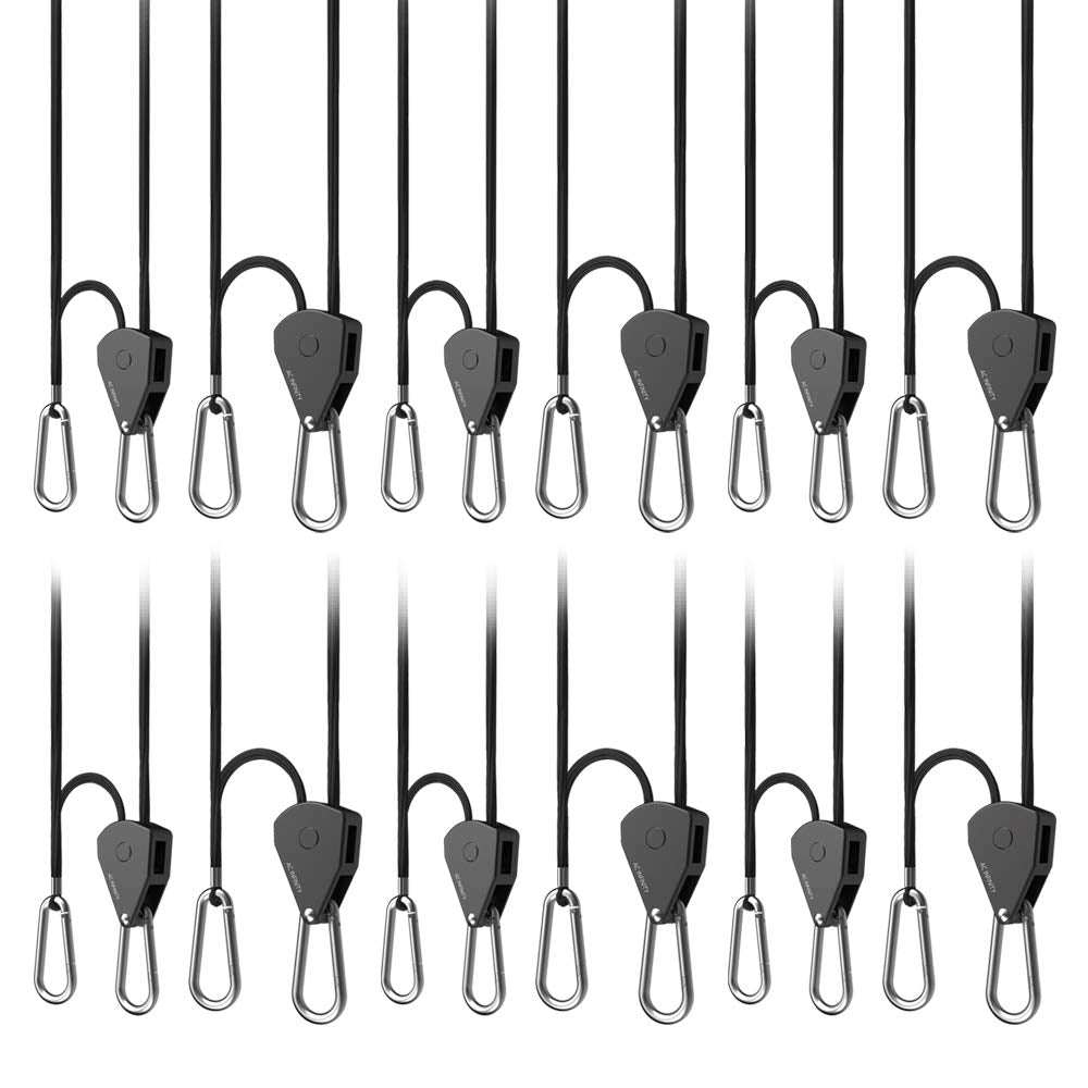 AC Infinity, Adjustable 1/8? Rope Hanger, Heavy-Duty Stainless Steel Gears Ratchets, 150 lbs Weight Capacity, 6 Pairs