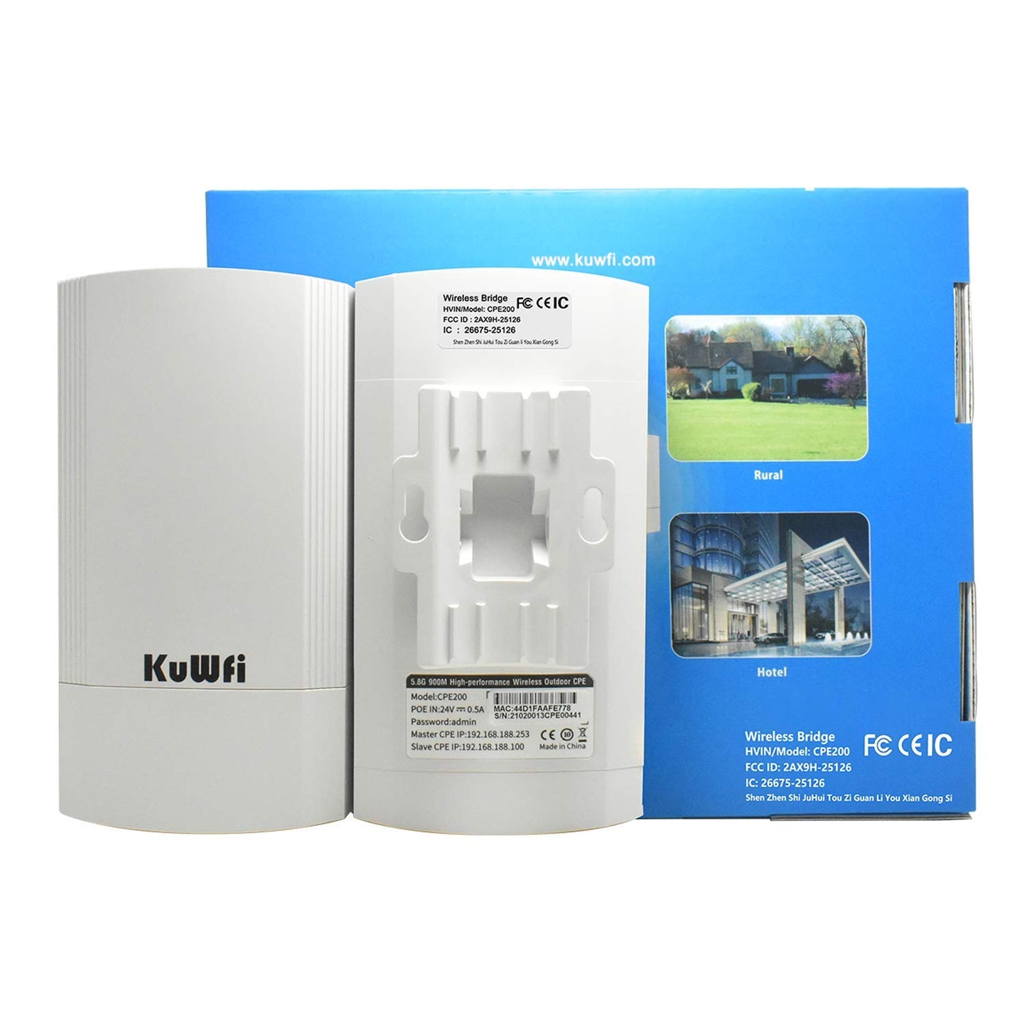 KuWFi 2-Pack Wireless Ethernet Bridge, 900Mbps Long Range WiFi Access Point 5.8G Outdoor AP CPE Kit IP65 Waterproof WiFi Bridge Point to Point Support PTP/PTMP(Pre-Program)