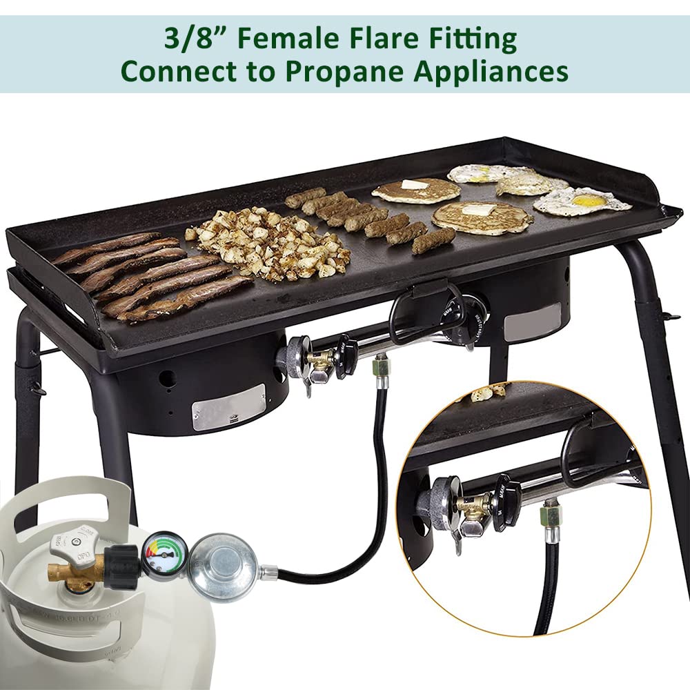 ATKKE 3ft Propane Hose Regulator with Gauge, Universal Gas Grill Regulator and Hose for Weber, Charbroil, Nexgrill, Cuisinart Grill, Patio Heater and Fire Pit, Low Pressure 3/8 Female Flare Nut