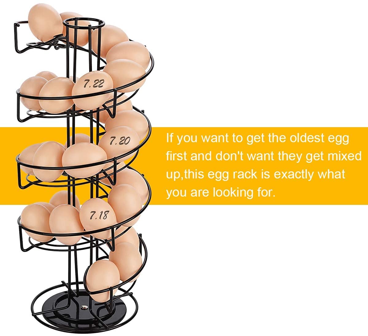 Toplife Spiral Design Metal Egg Skelter Dispenser Rack,Storage Display Rack (Black)
