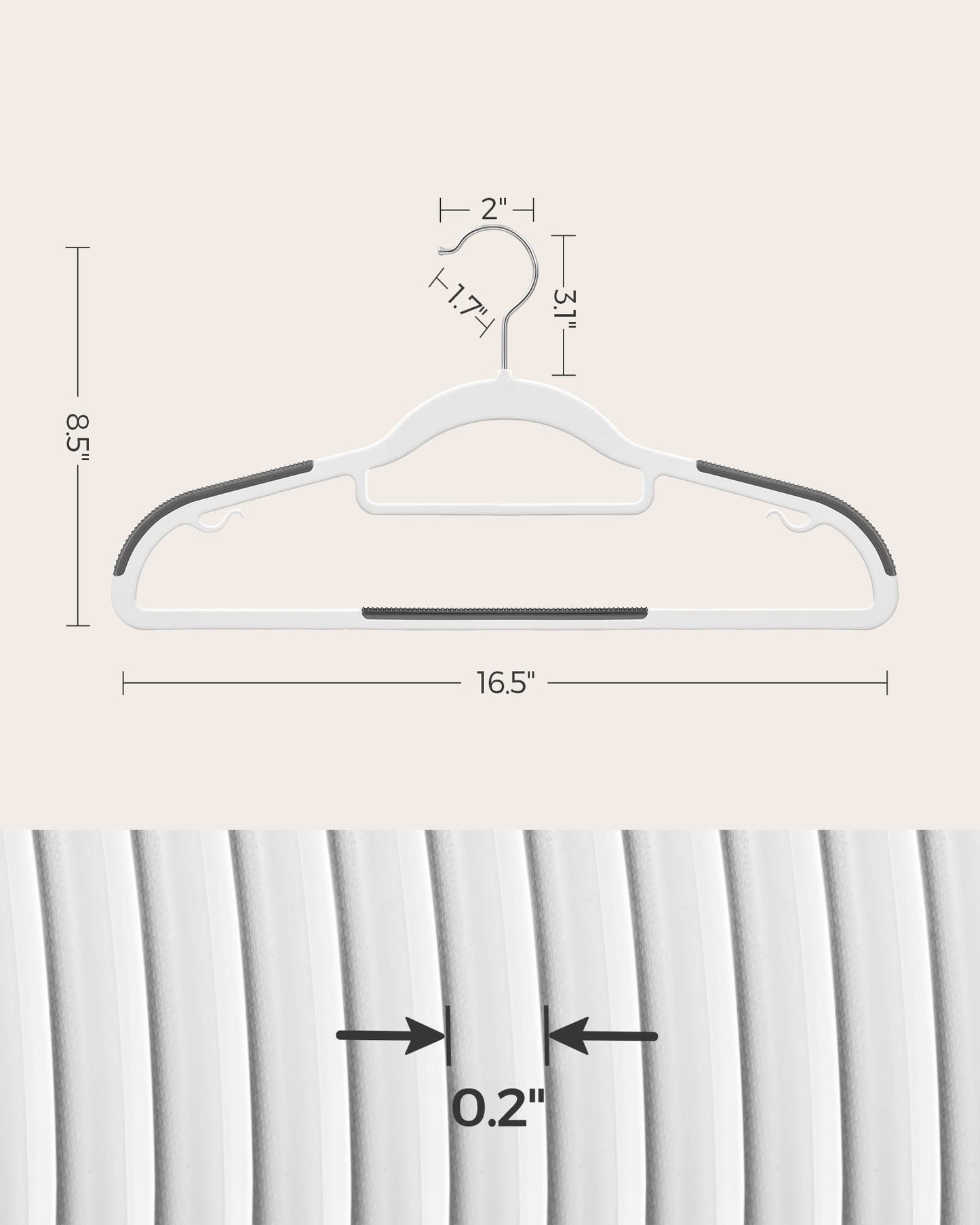 SONGMICS Pack of 50 Coat Hangers, Heavy-Duty Plastic Hangers, Clothes Hangers, White and Dark Gray UCRP020W02