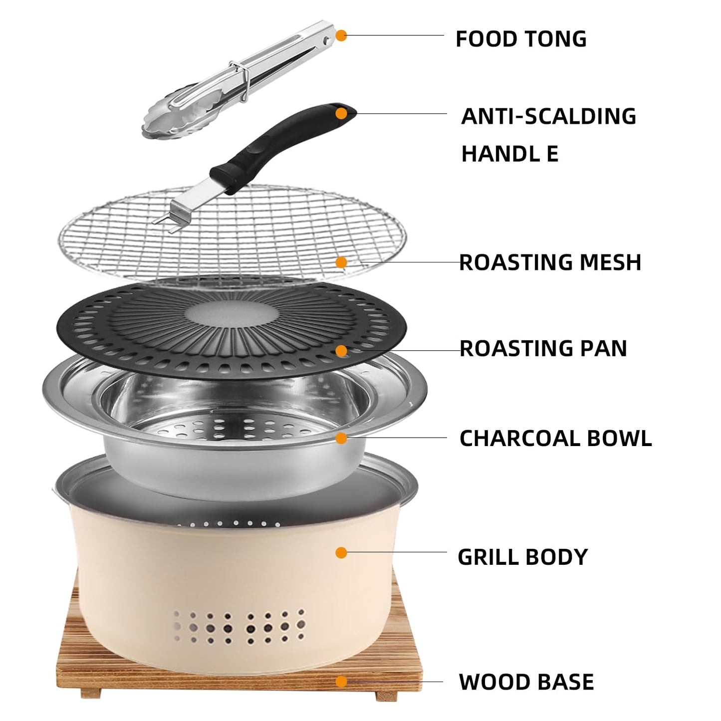 SANQIAHOME Stainless Steel Charcoal Portable Barbecue Grill, 10.5 Inches Non-Stick,Round,Barbecue or Hot Pot, Boiling Water,Charcoal Stove for Home Party Outdoor Camping