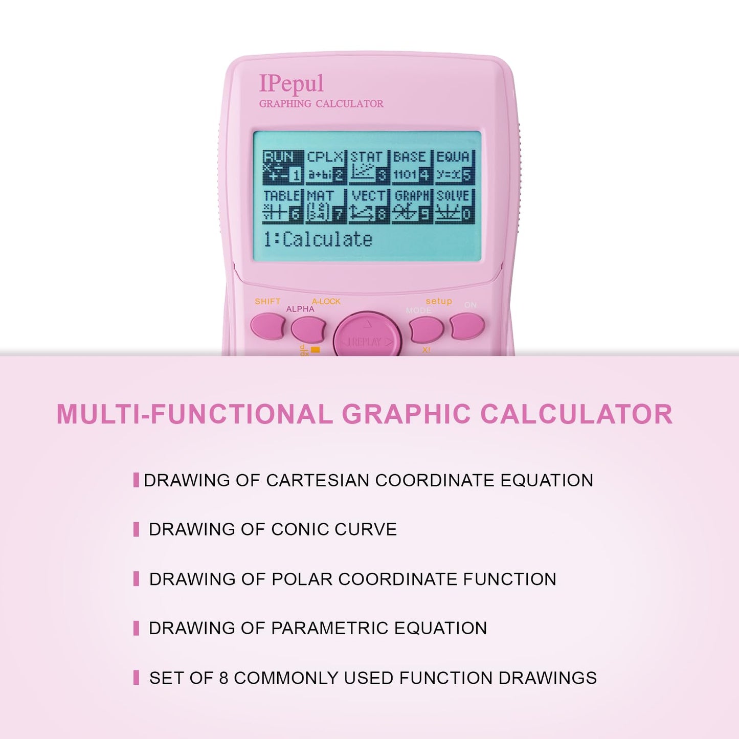 Graphing Calculator,IPepul Scientific Calculator 10 Modes /4 Graphing Functions,Desktop Math Calculatrice Scientifique for College Students,School Supplies for Middle High School Teachers (Pink)