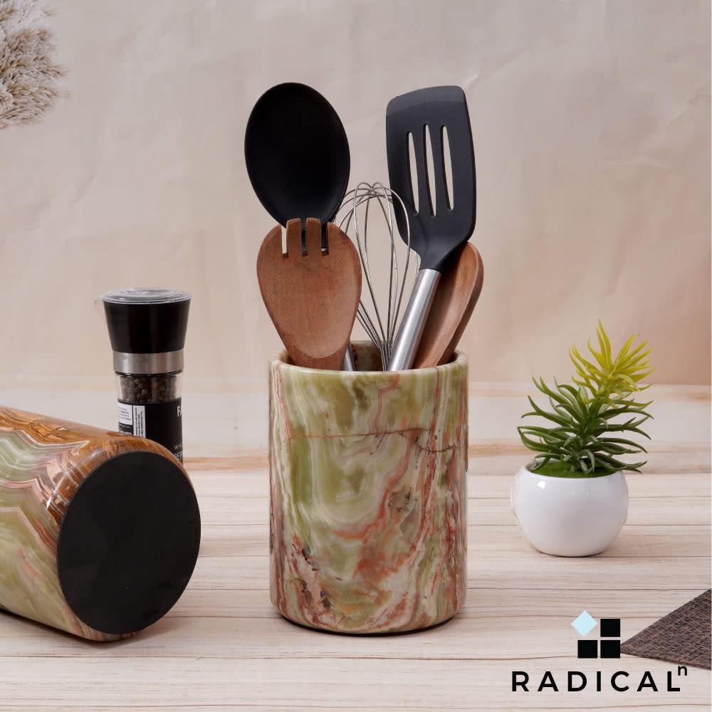 Radicaln Marble Utensil Holder 6.5" Inches Black Handmade Spatula Set for Kitchen Counter, Cooking Utensils Jar & Kitchen Essentials Organizer, Ideal Utensil Caddy & Spoons Holder