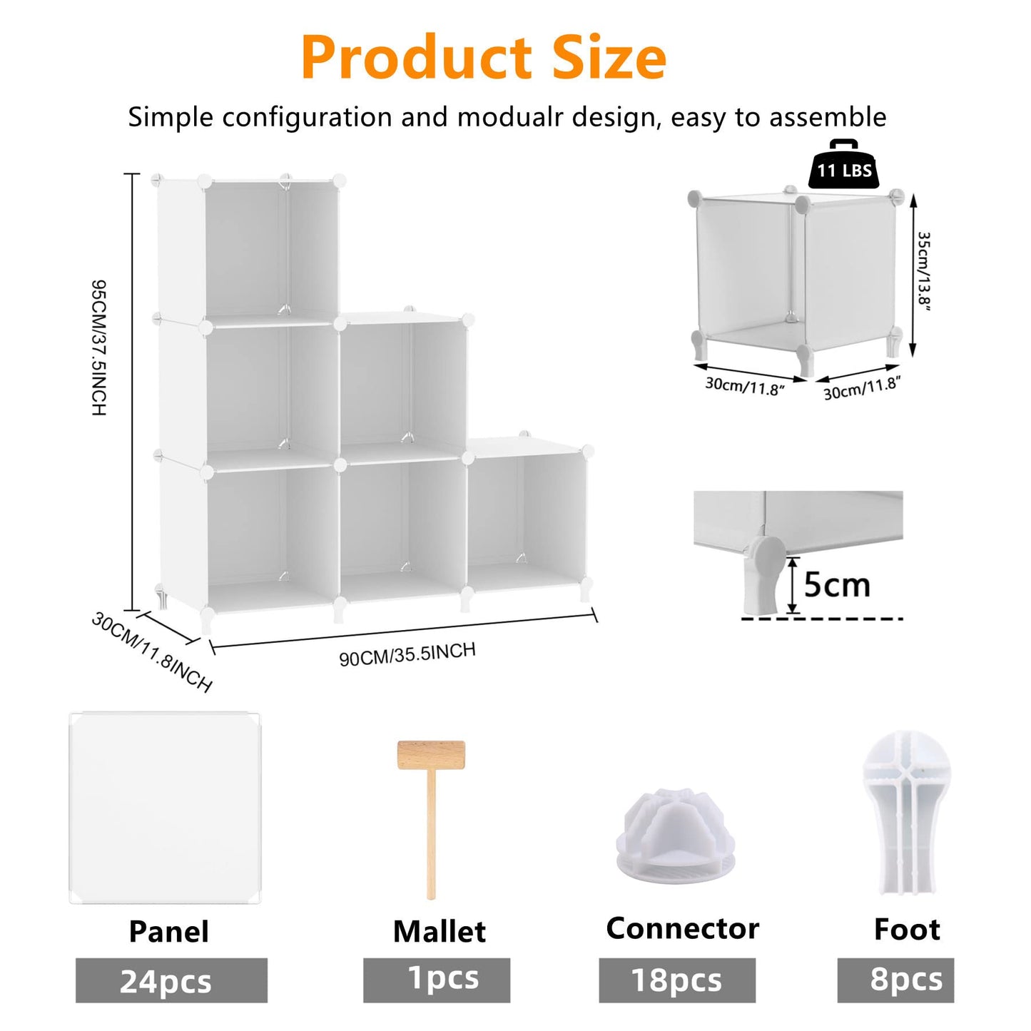 AWTATOS Cube Storage Organizer, Storage Cubes Shelves Bookshelf, 6 Cube Closet Organizers and Storage, DIY Stackable Plastic Clothes Organizer Shelving for Bedroom, Home Office, White
