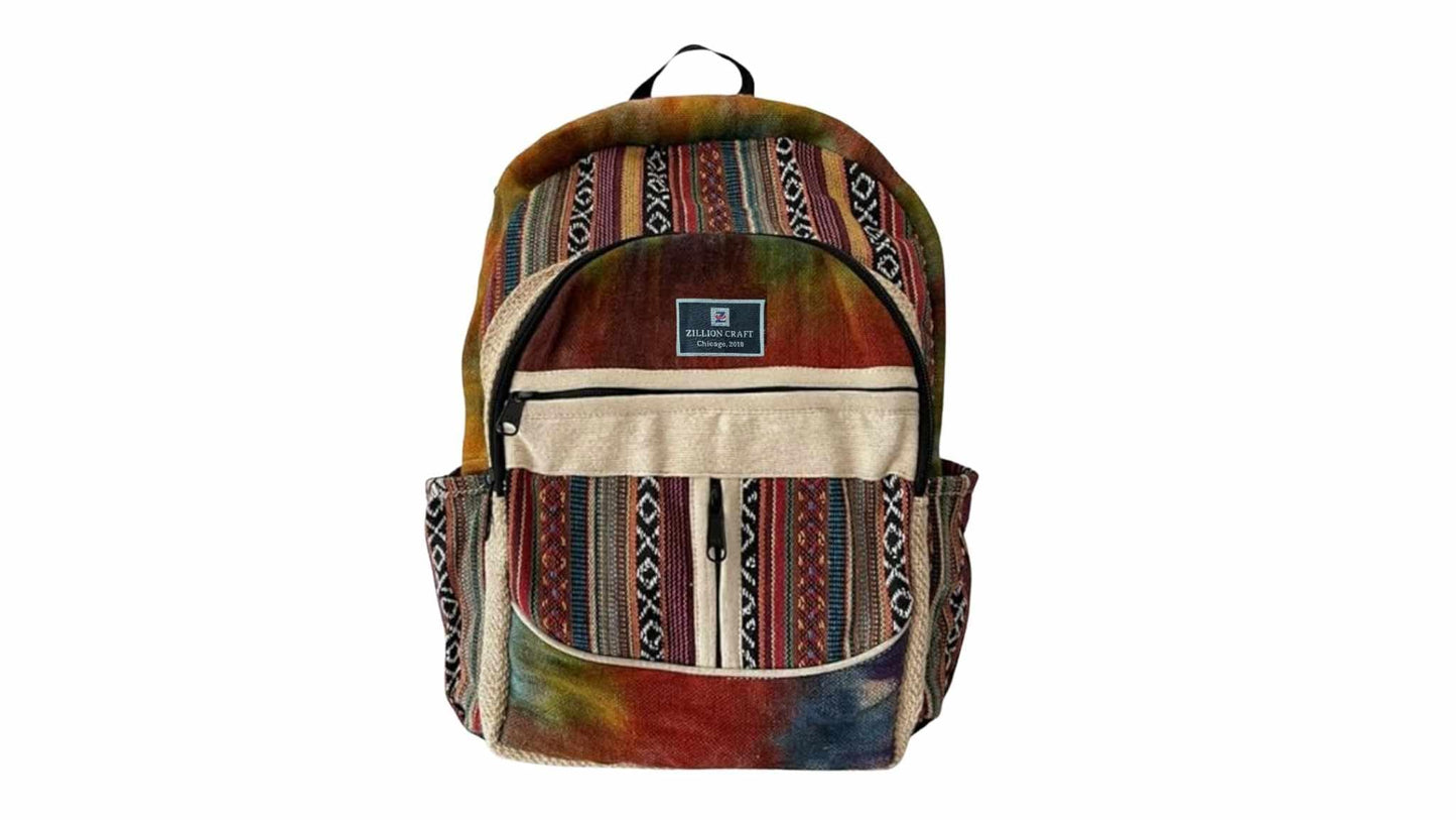 Z ZILLION CRAFT Large size multi pocket breathable back pack | Hand made Eco friendly Hemp from Himalaya | Strong backpack with Unbreakable YKK Zipper chain. College, Laptop, travelling.