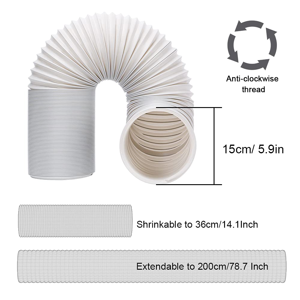 Kxuhivc Portable Air Conditioner Windows Vent Kit, Adjustable Window Seal with 5.9 Inch Diameter, 78.8 Inch Length Exhaust Hose for A/C Unit Universal for Sliding Glass Doors