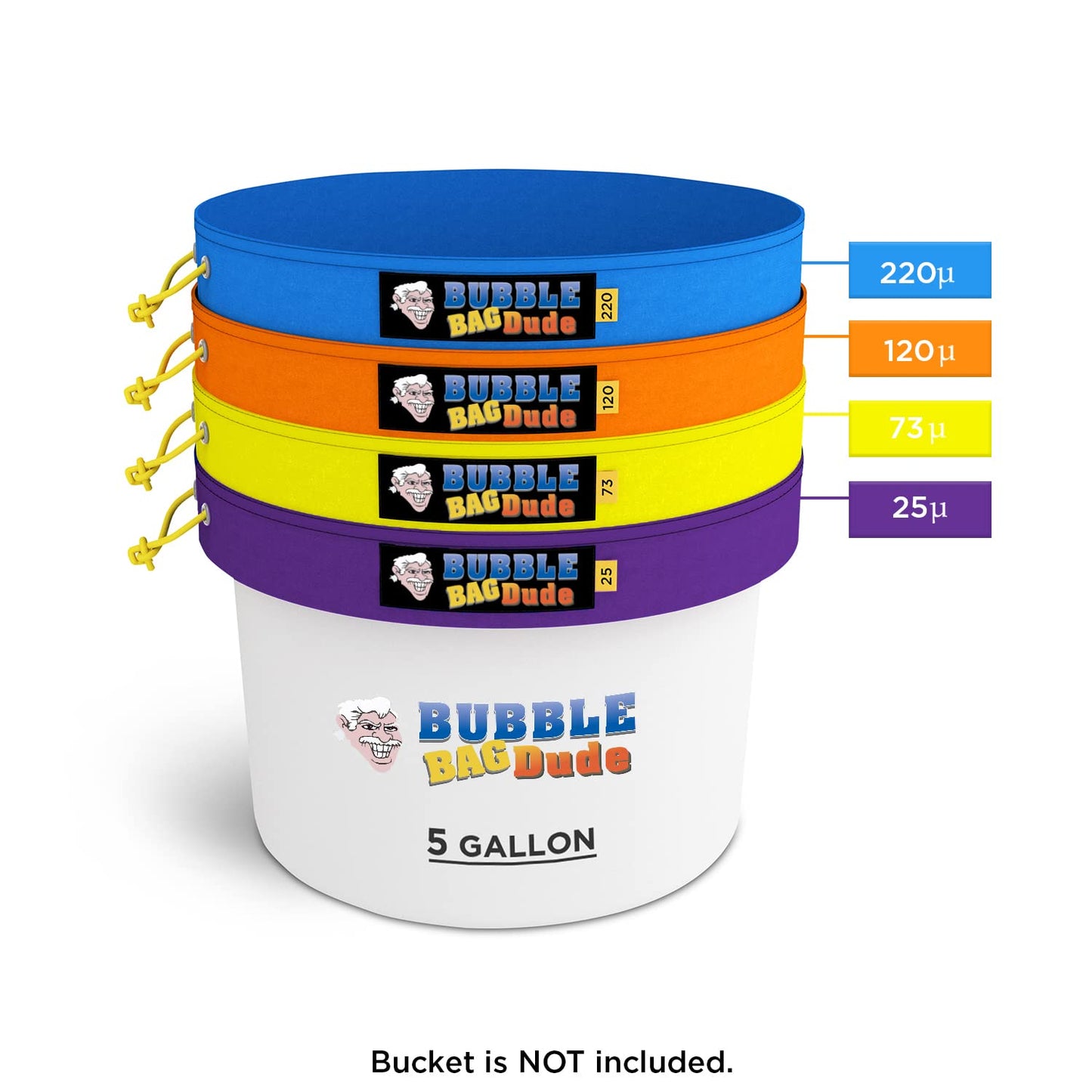 BUBBLEBAGDUDE Extraction Bags 5 Gallon 4 Bags Set - Herbal Bubble Ice Bag Essence Extractor Kit - Plant & Herb Extraction Filter Bags with 10 x 10” Pressing Screen & Storage Bag 220 to 25-Micron Bags