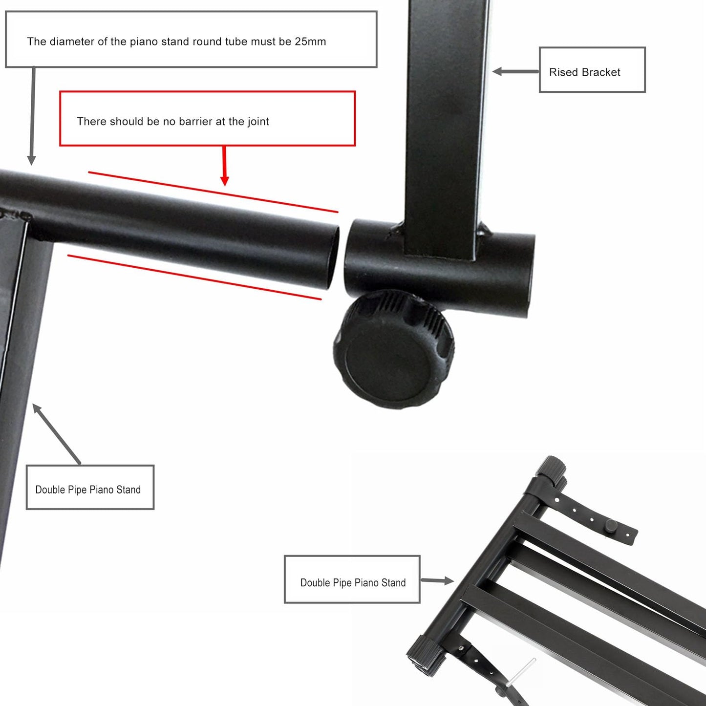 Dual Tier Keyboard Stand Riser, Adjustable Width Extension Adapter for Circular Tube Keyboard Stands