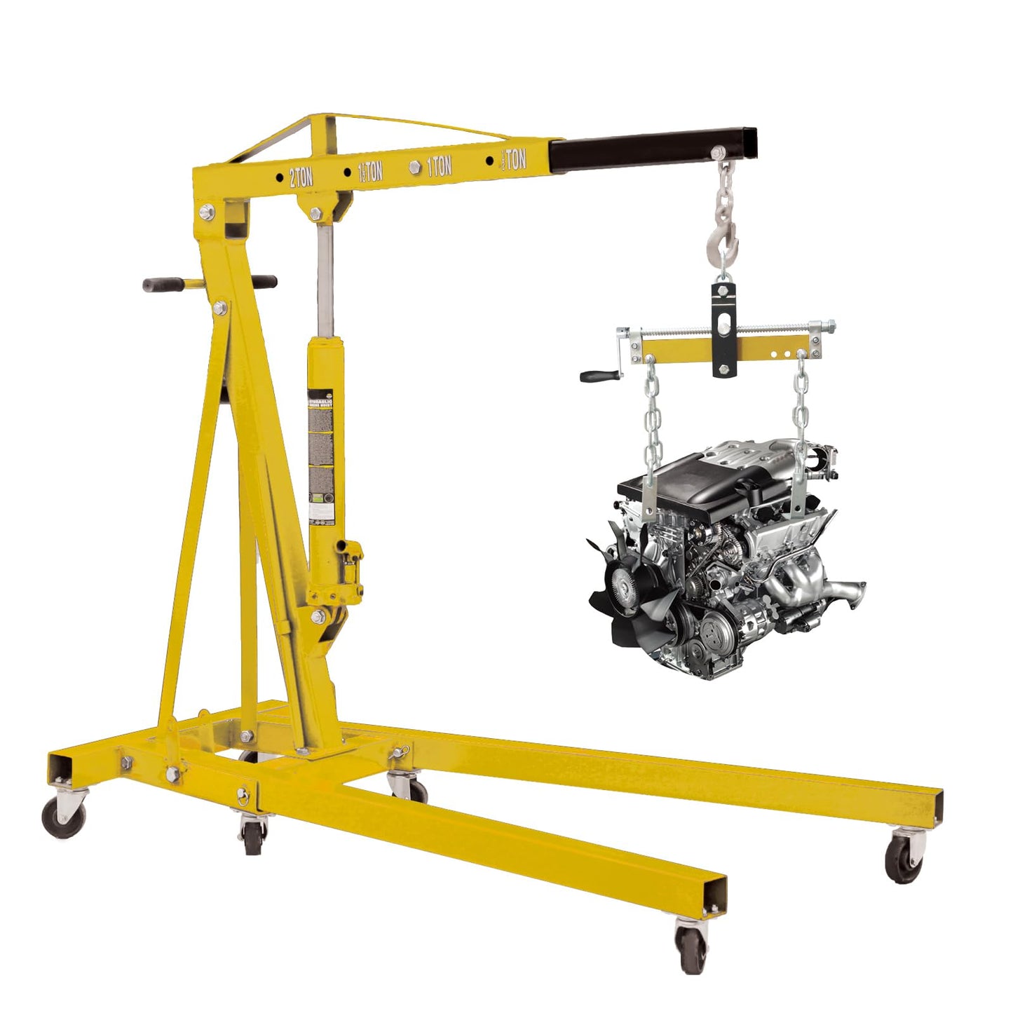 YELLOW JACKET Engine Leveler 1500lbs Steel Engine Hoist Shop Crane with Ball Bearing, Adjustable Handle
