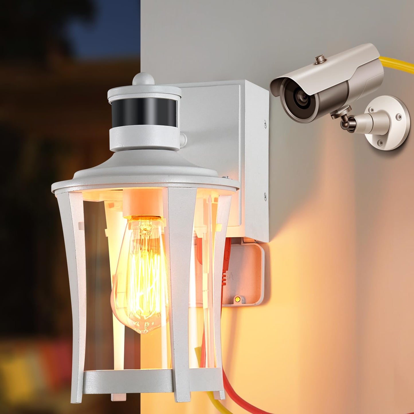 Yisuro Porch Lights with GFCI Outlet, Outdoor Lights Dusk to Dawn Motion Sensor, 3 Lighting Modes Exterior Light Fixture Waterproof for House Front Door Patio Garage, White