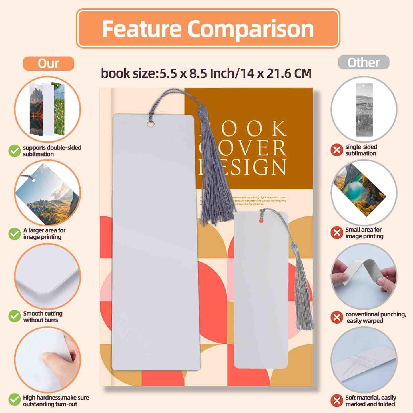 Sublimation Bookmarks Blank Aluminum 20 PCS 2x7 Inch Metal 1MM Thick Larger Bookmark for Double-Side Heat Transfer
