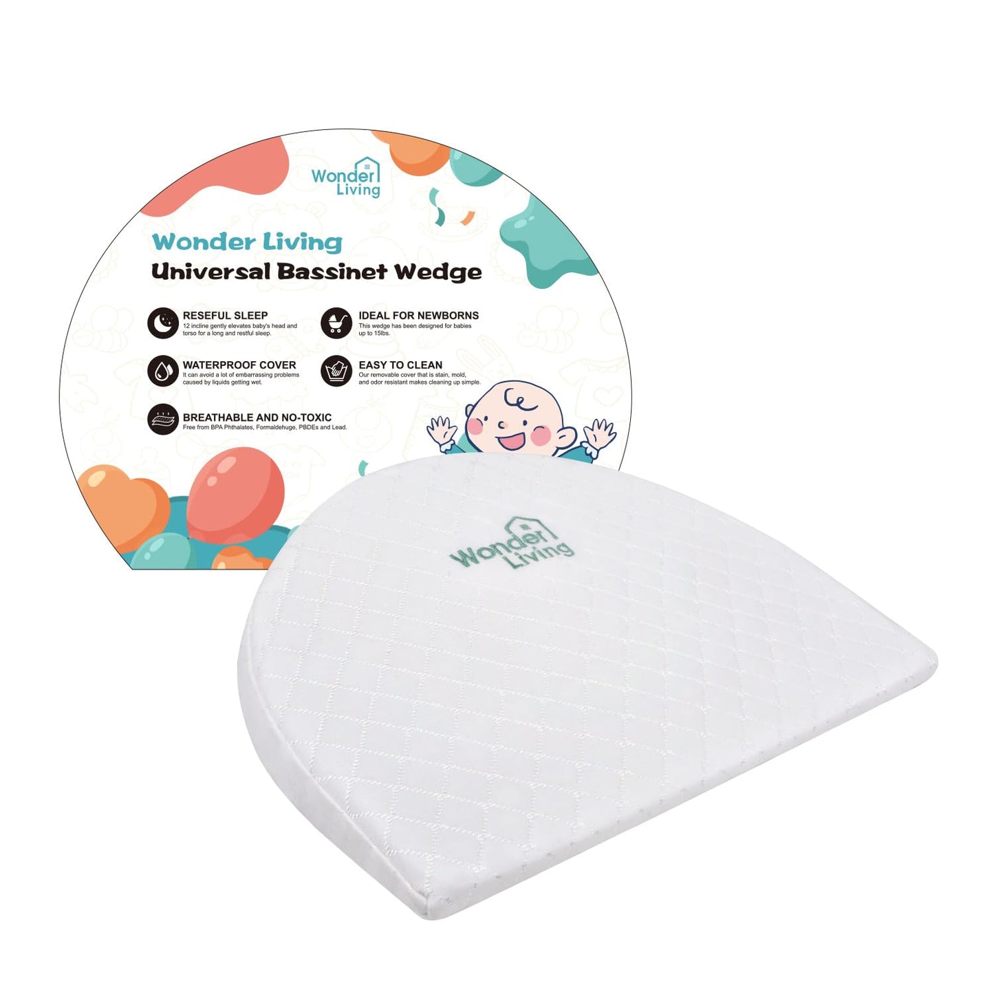 Wonder Living Pregnancy Wedge, Incline, Breathable, Premium Foam with Removable Cover, 15 x 12 x 2.6 inches