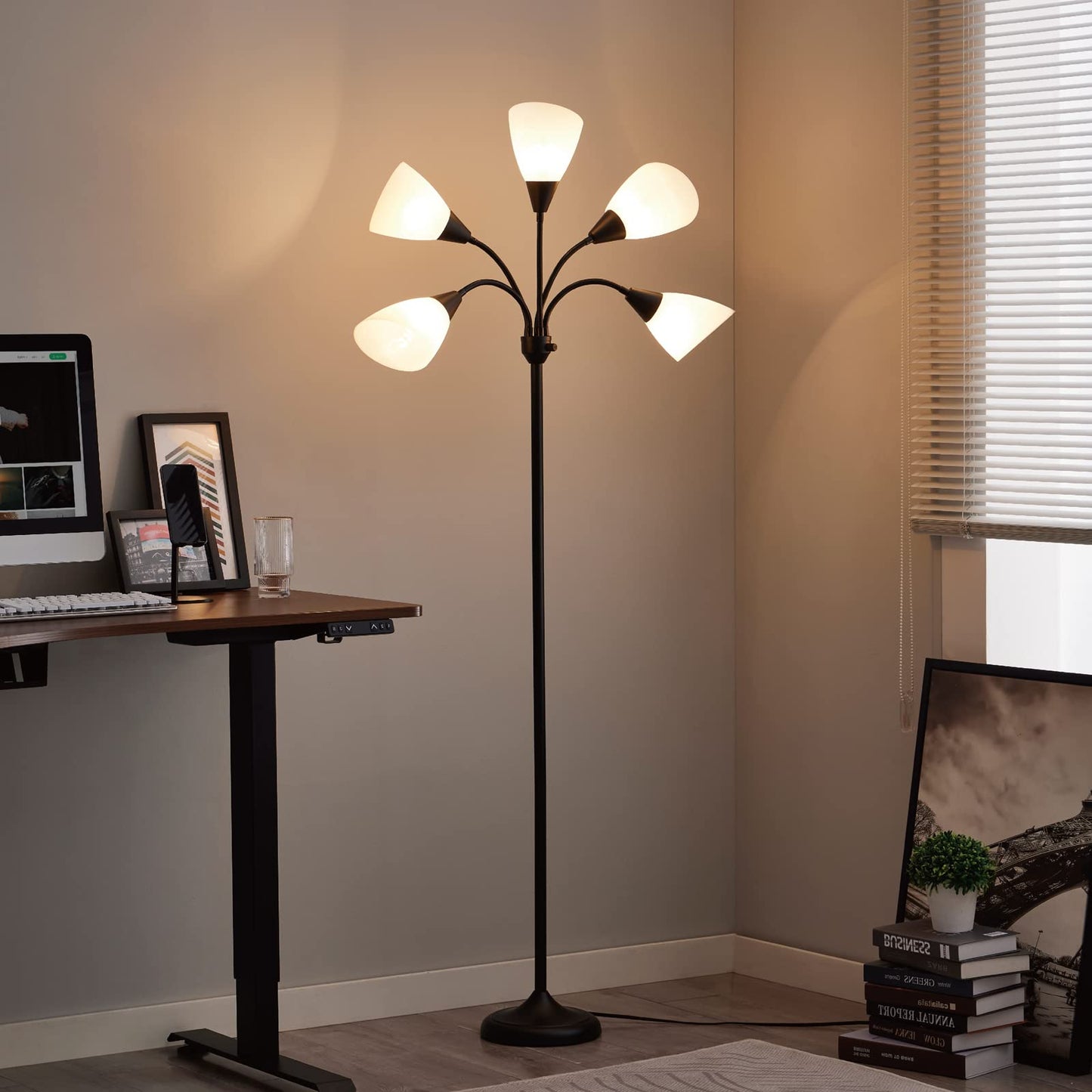 HonoDing Medusa Floor Lamps Standing Lamps 5 Heads Adjustable Reading Light Large Shade Use E26 A19 Bulb Floor Lamps for Living Room Bedroom