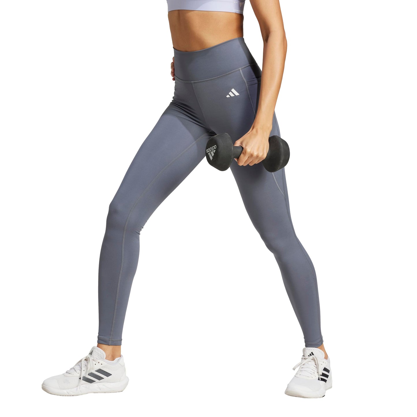 adidas Womens Optime Essentials Stash Pocket Full-Length Training Leggings,Onix/White,Large