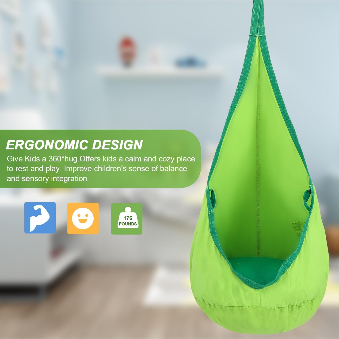 YAERSI Kids Pod Swing Seat 100% Cotton Child Hammock Chair with PVC Inflatable Cushion for Indoor and Outdoor Use Portable