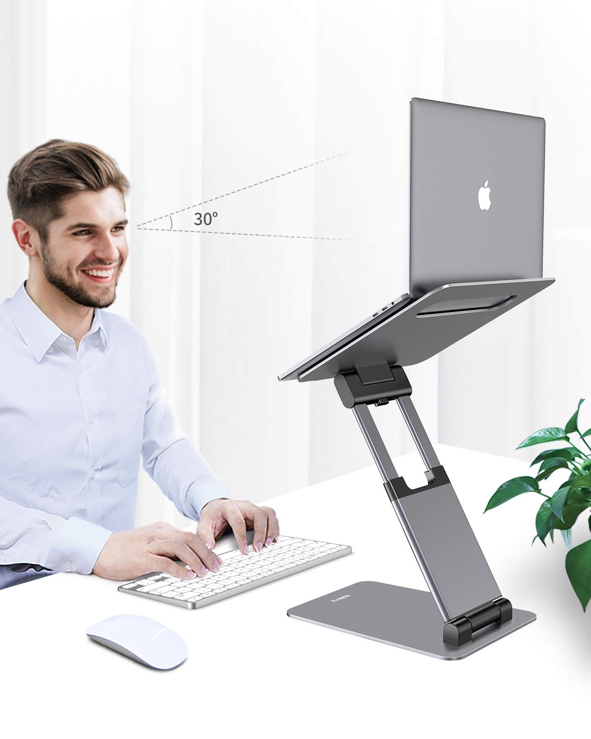Nulaxy Laptop Stand for Desk, Ergonomic Sit to Stand Laptop Holder Convertor, Adjustable Height from 1.2" to 20", Supports up to 22lbs, Compatible with All Laptops Computer Tablets 10-17", Gray