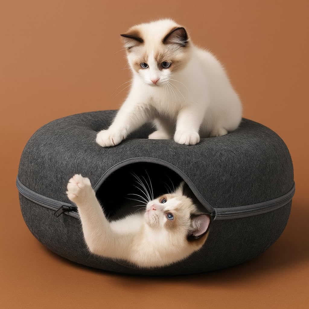 Compact Indoor Cat Tunnel Hideaway – Cozy, Durable & Fun Space for Small to Medium Cats (Dark Grey, Small 50 * 50 * 18 cm)