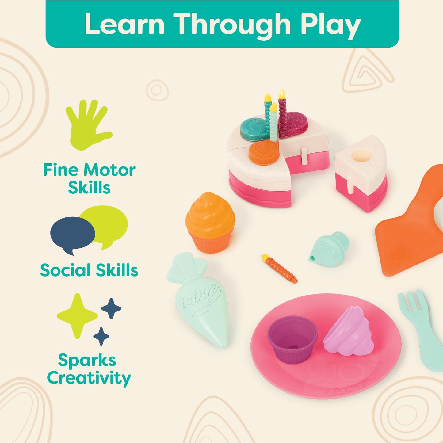 B. toys – Play Oven Set – 22 Pieces Cake Baking Playset – Pretend Cupcake Decorating – Lights & Sounds – 3+ Years– Mini Chef – Bake – a – Cake Playset