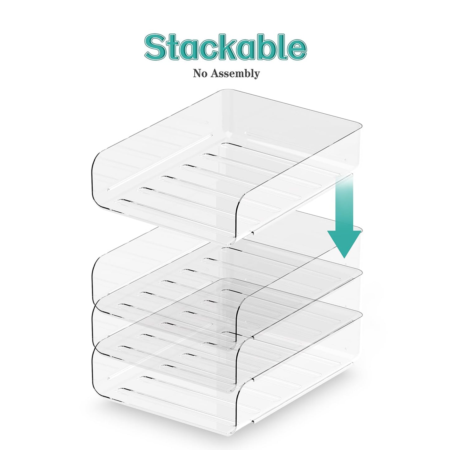HKeeper 4 Tiers Stackable Desk Organizer,Letter Tray Organizer,A4 Paper Holder Holder,Desktop Book Magazine File Supplies Organizer,Perfect Office Manager(Portrait,Clear 4pcs/Set)
