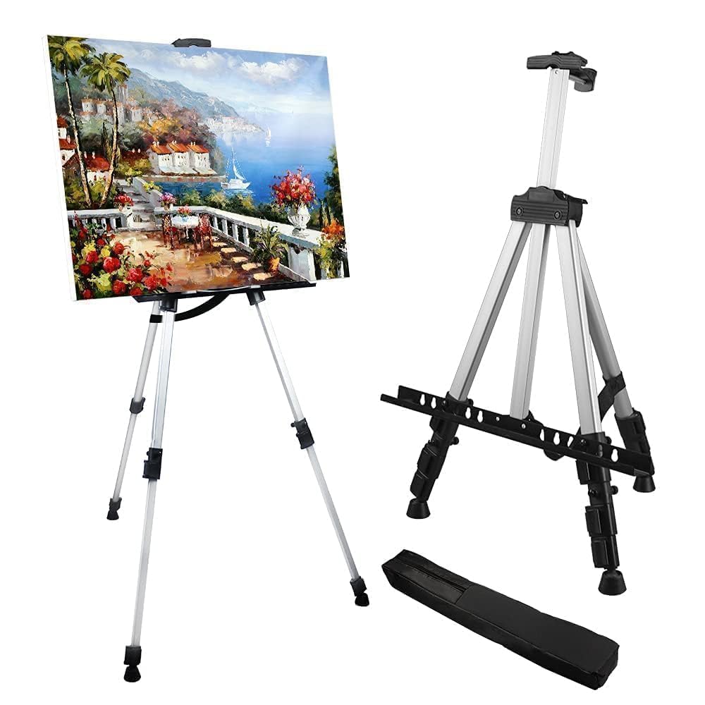 Art Artist Easel Stand for Painting: RRFTOK Aluminum Metal Adjustable Easels for Painting Canvase Height from 17 to 66 Inch - Carry Bag for Table-Top/Floor Drawing and Displaying