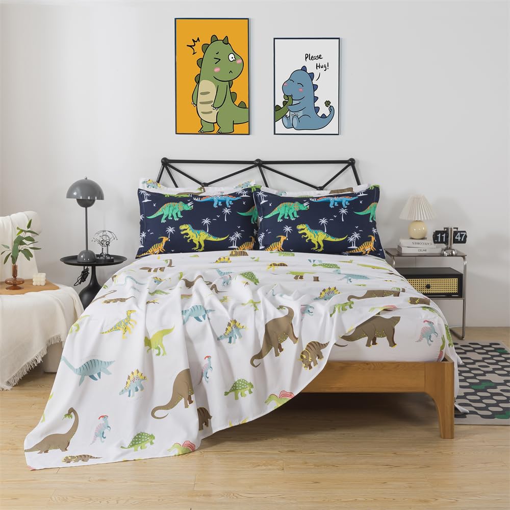 lishjekee 5 Pieces Dinosaur Comforter Twin for Kids Jungle Dinosaurs Bedding Set Bed in A Bag for Boys T-Rex Dino Comforter and Sheets Set for Teens Animal Bed Sets Home Decor