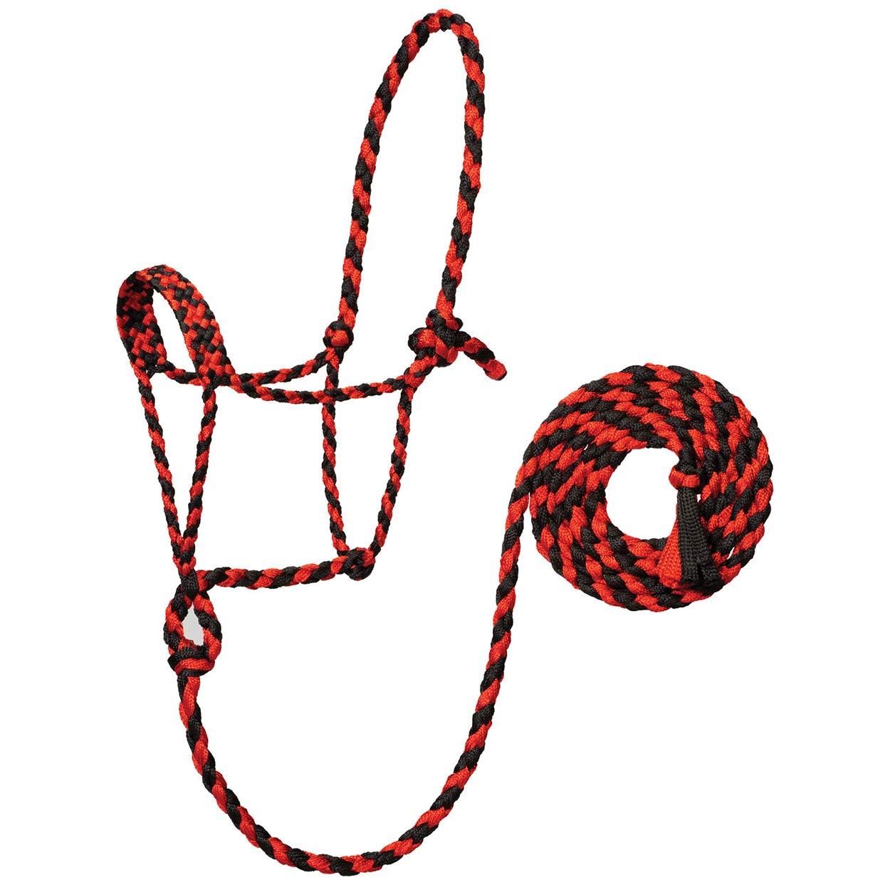 Weaver Leather Braided Rope Halter with 10' Lead, Red/Black, Average Horse