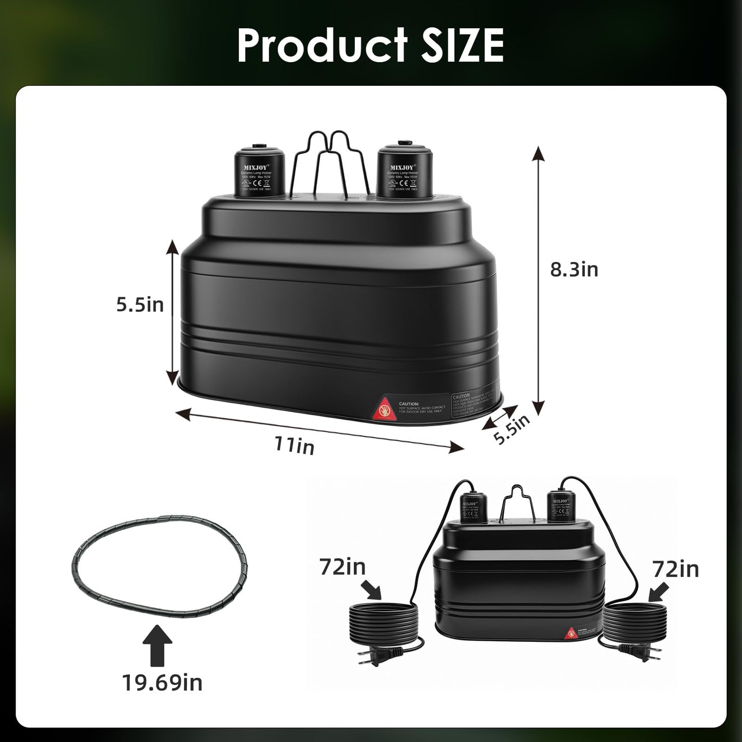 MIXJOY Dual Reptile Light Fixture, Max 160W Each Heat Lamp Fixture with Separate Switches, Fits Reptile Light/Heat Lamp/UVB Light for Lizards, Turtles, Snakes, and Amphibians