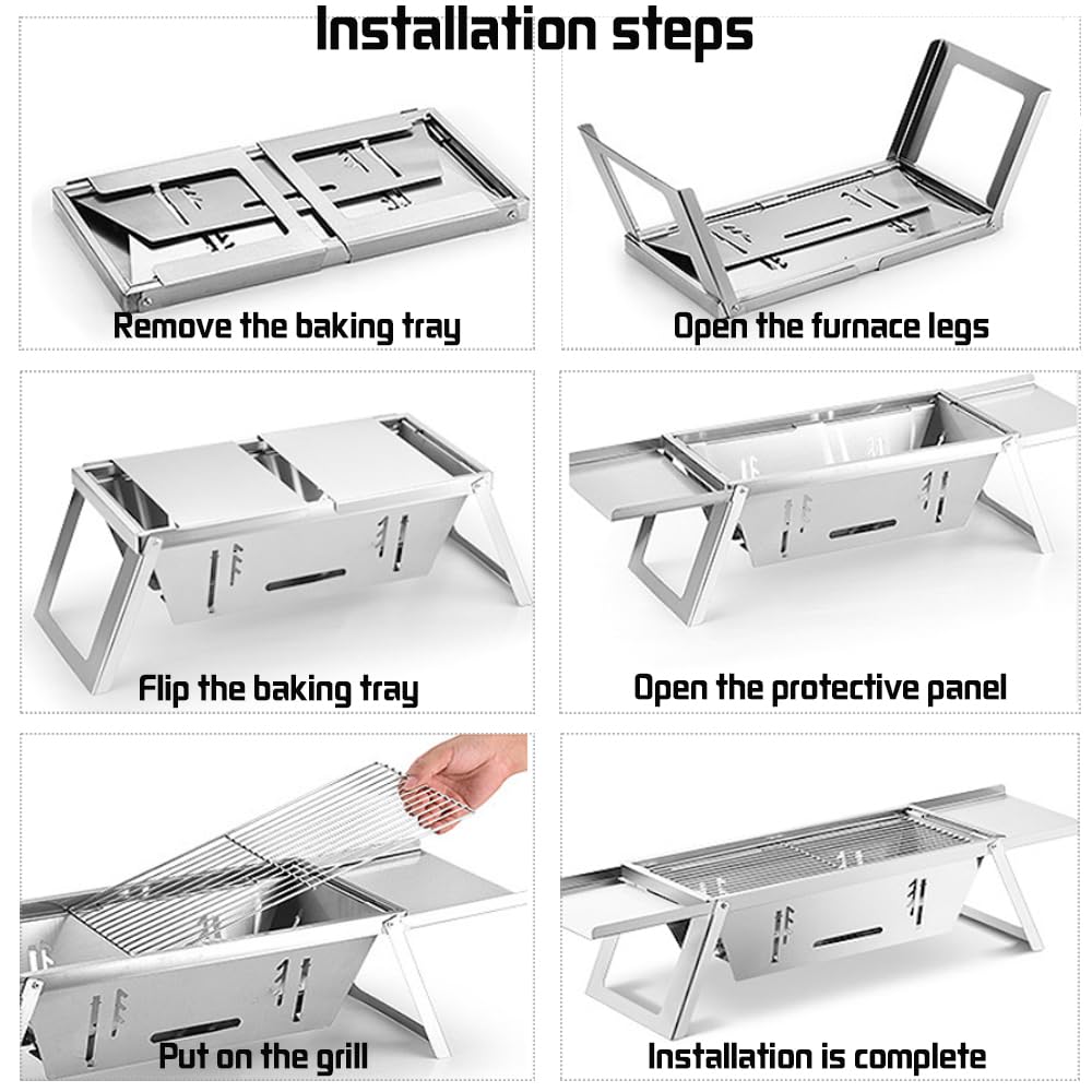 ANQIA Portable Charcoal Barbecue Grill For 3-6 people Quick Foldable Grill for Travel Outdoor Patio Backyard Cooking and BBQ Camping Grill Picnic