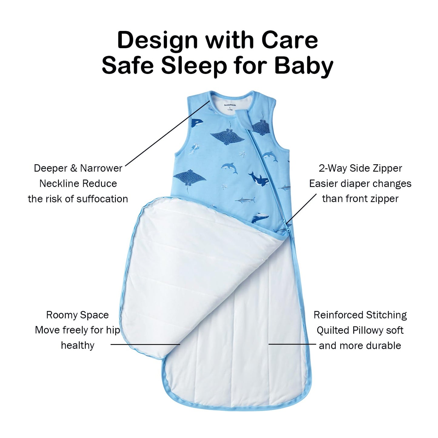 BubblePanda Rayon Made from Bamboo Sleep Sack 2t-3t 1.0 Tog Soft Toddler Sleeping Sack 24-36 Months for Babies 2-Way Zipper Baby Wearable Blanket