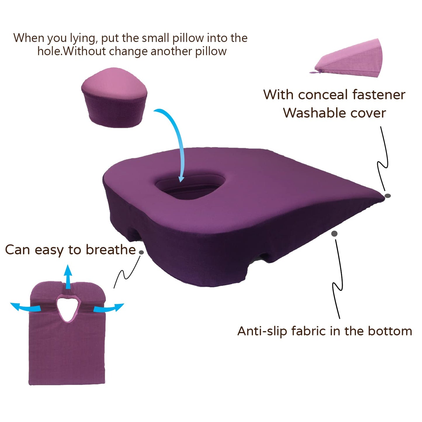 ProdigyTW 3 in 1 Face Down Pillow, Massage Pillow face Down, Wedge Pillow for Sleeping, Prone Pillow,Massage Table Portable,Removable Cover (2 Colors)