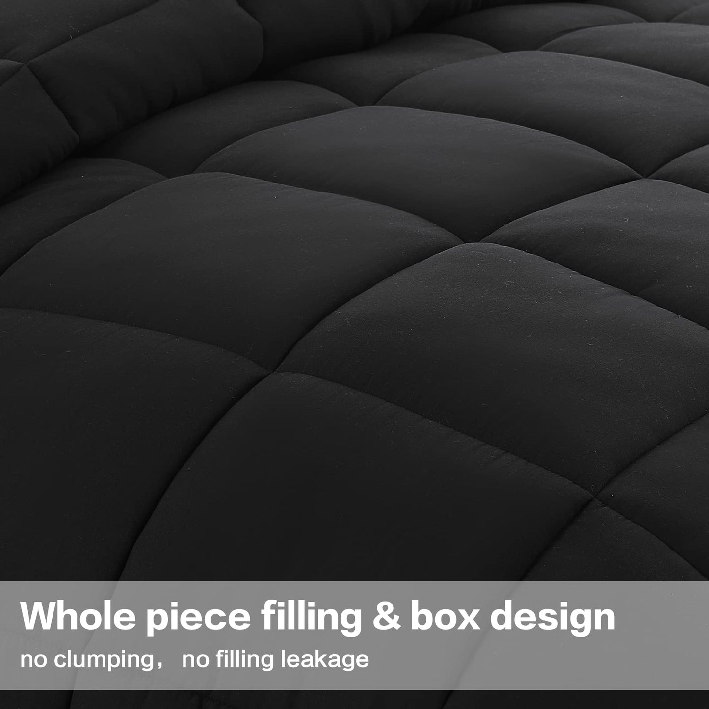 All Season Queen Size Comforter -Soft Quilted Down Alternative Breathable Duvet Insert with Corner Tabs - Premium 2100 Series -Reversible Fluffy Quilts Hotel Collection (88 by 88 inches,Black)