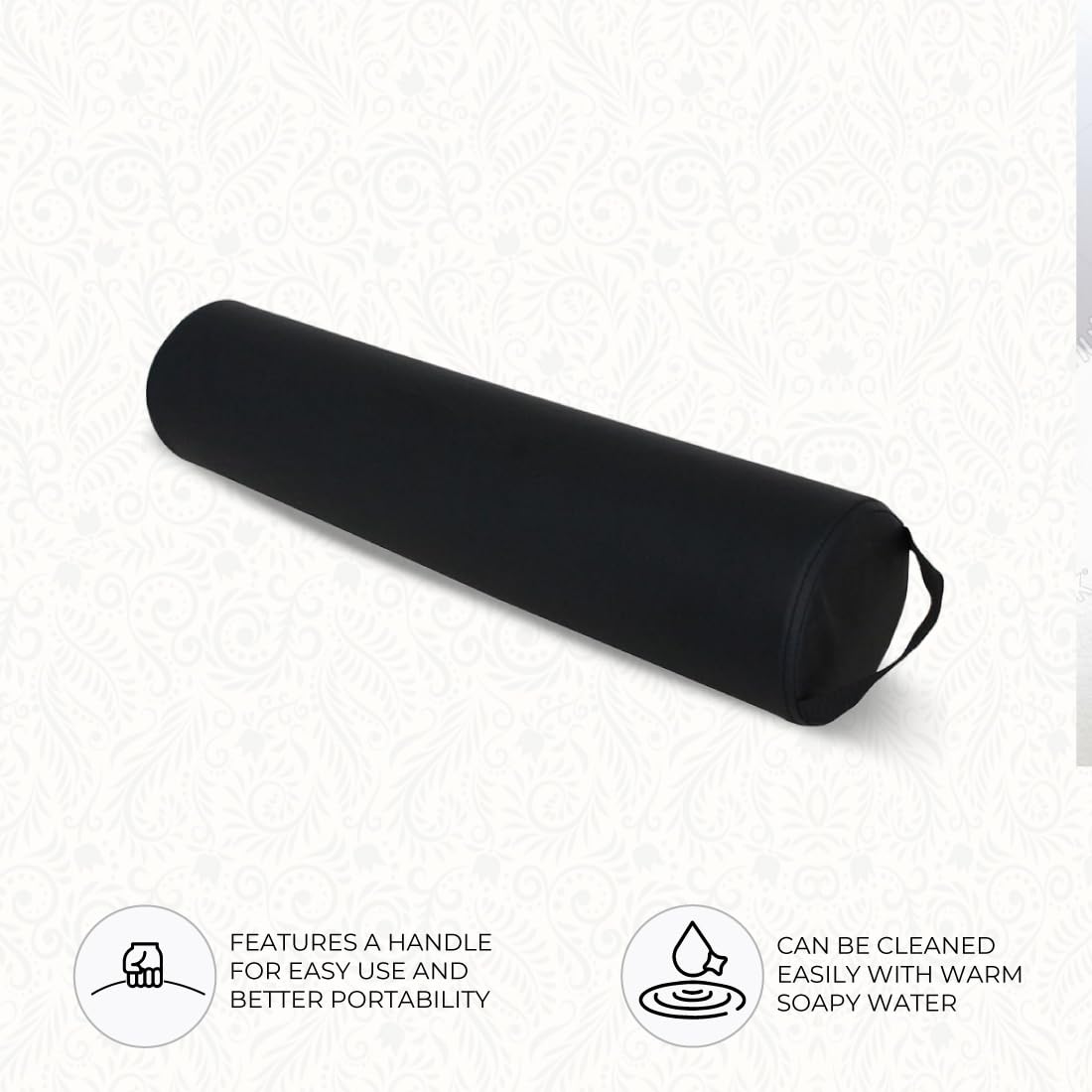 ForPro Full Round Bolster, Black, Oil and stain-resistant, for Massage and Yoga, 6” R x 26” L