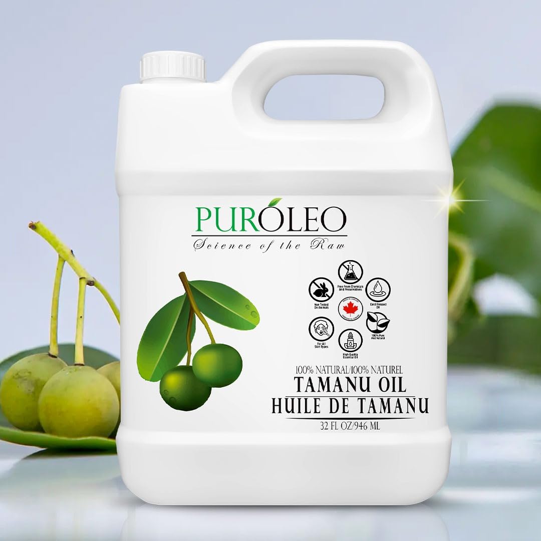 PUROLEO Tamanu Oil 32 Fl Oz/946 ML (Packed In Canada) 100% Pure Certified | Natural Cold Pressed Unrefined Oil for Hair & Face Premium packaging with Eye Dropper tamanu oil for face skin virgin