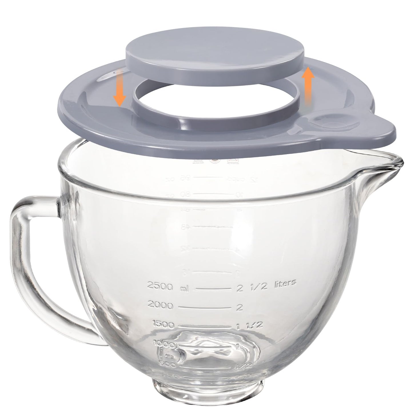 5QT Glass Bowl Compatible with KitchenAid 4.5 and 5-Quart Tilt Stand Mixers,Glass Mixing Bowl with Lid, Measurement Markers and Handle
