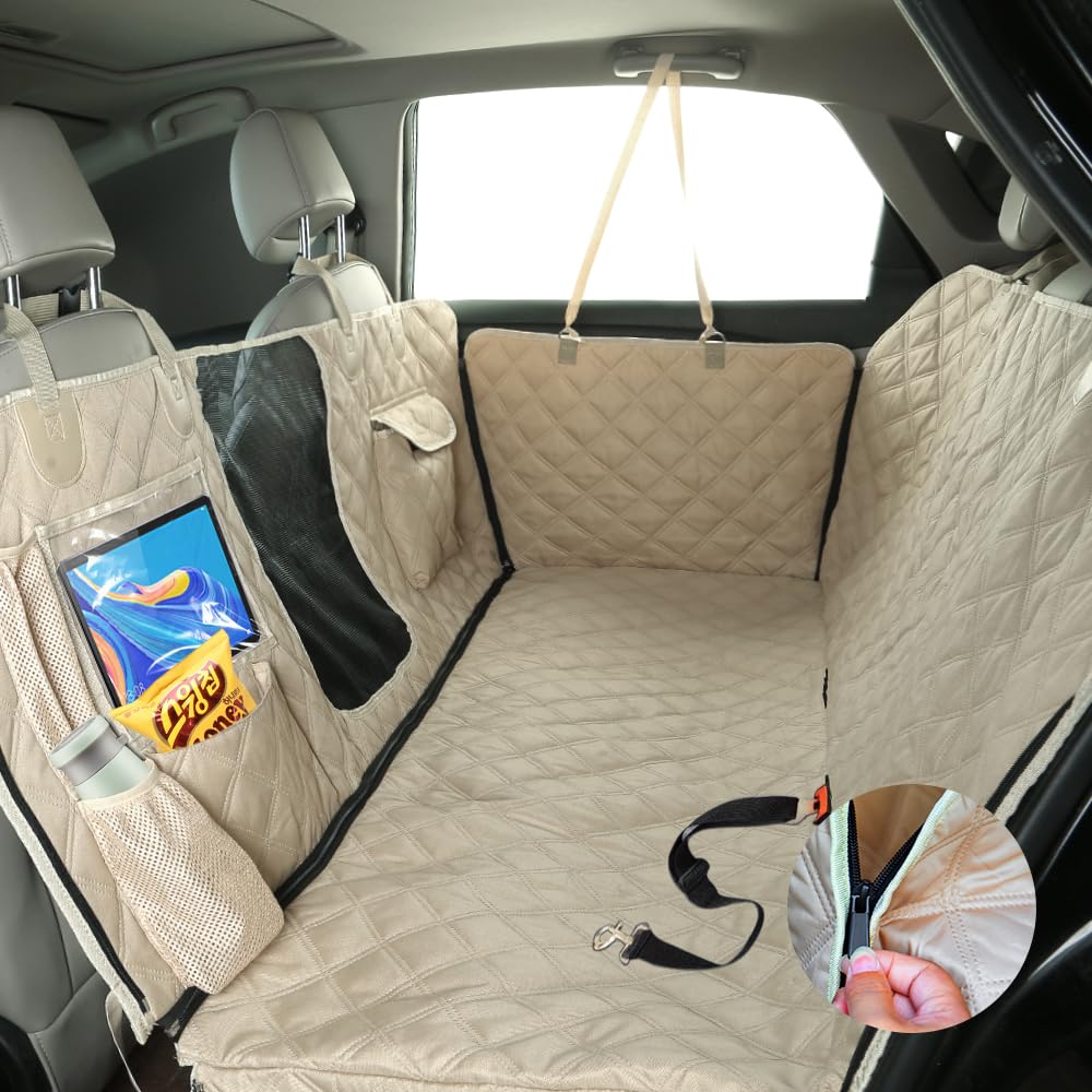 Bark Lover Dog Car Seat Cover for Back Seat, Dog Hammock for Car, Waterproof Backseat Cover for Dogs in Car SUV & Truck, with Mesh Window and Multiple Pockets