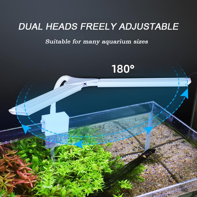 LED Aquarium Light Full Spectrum Clip Fish Tank Light Plants Lamp 360° Adjustable 2 Light Bar Super-Bright 6W Suitable for 10-30 Gal Fish Tank (6W)