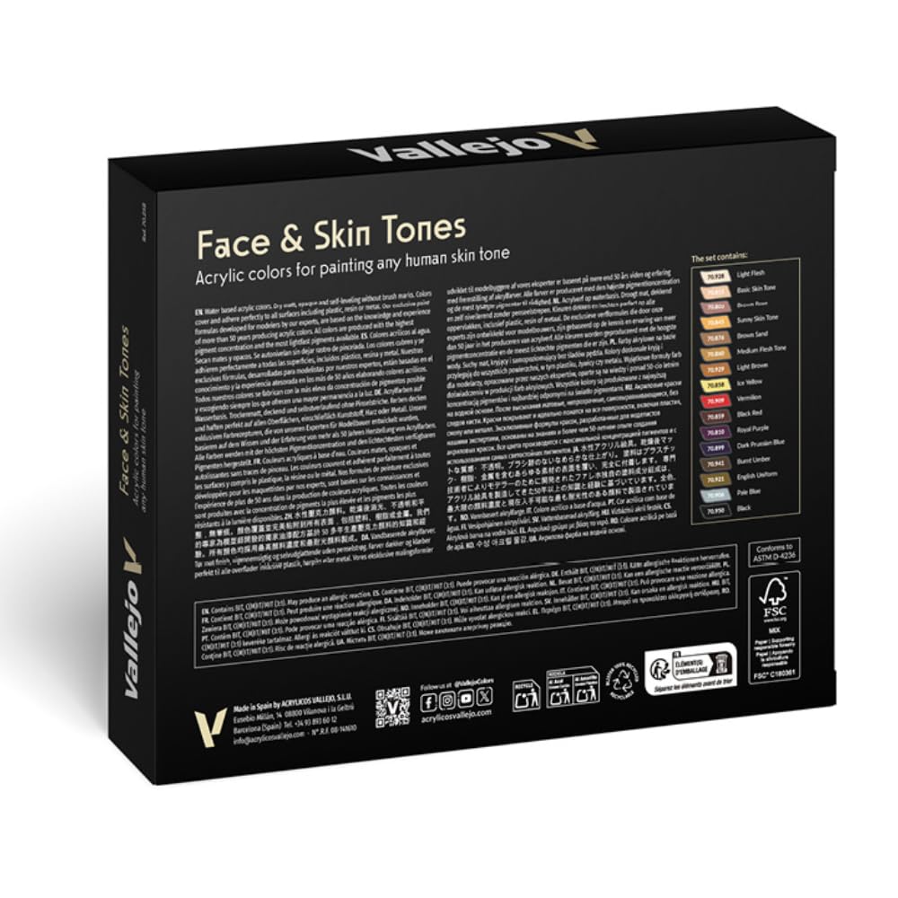Vallejo Face/Skin Colors Paint Set, 16-Colors, 17ml