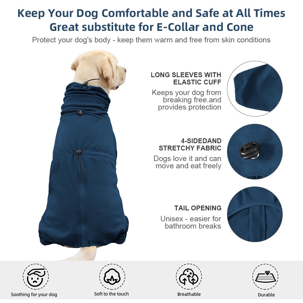 KOOGAL Pet Pajamas for Large Dogs, Extra Large Stretch, Suitable for Adult Dogs, Medium Dogs, Large Dogs Jumpsuit Four-Legged, Surgical Recovery (Blue, 4XL-Fit for 51-77 pounds)