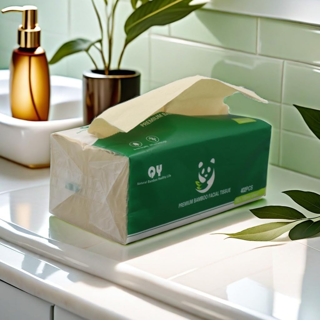 Soft Durable Bamboo Facial Tissues - 3 Ply Natural Facial Tissue Multi-Purpose Bamboo Paper Unscented Dry Or Wet Use Suitable for Bathroom,Kitchen,Home,Office 12 Packs