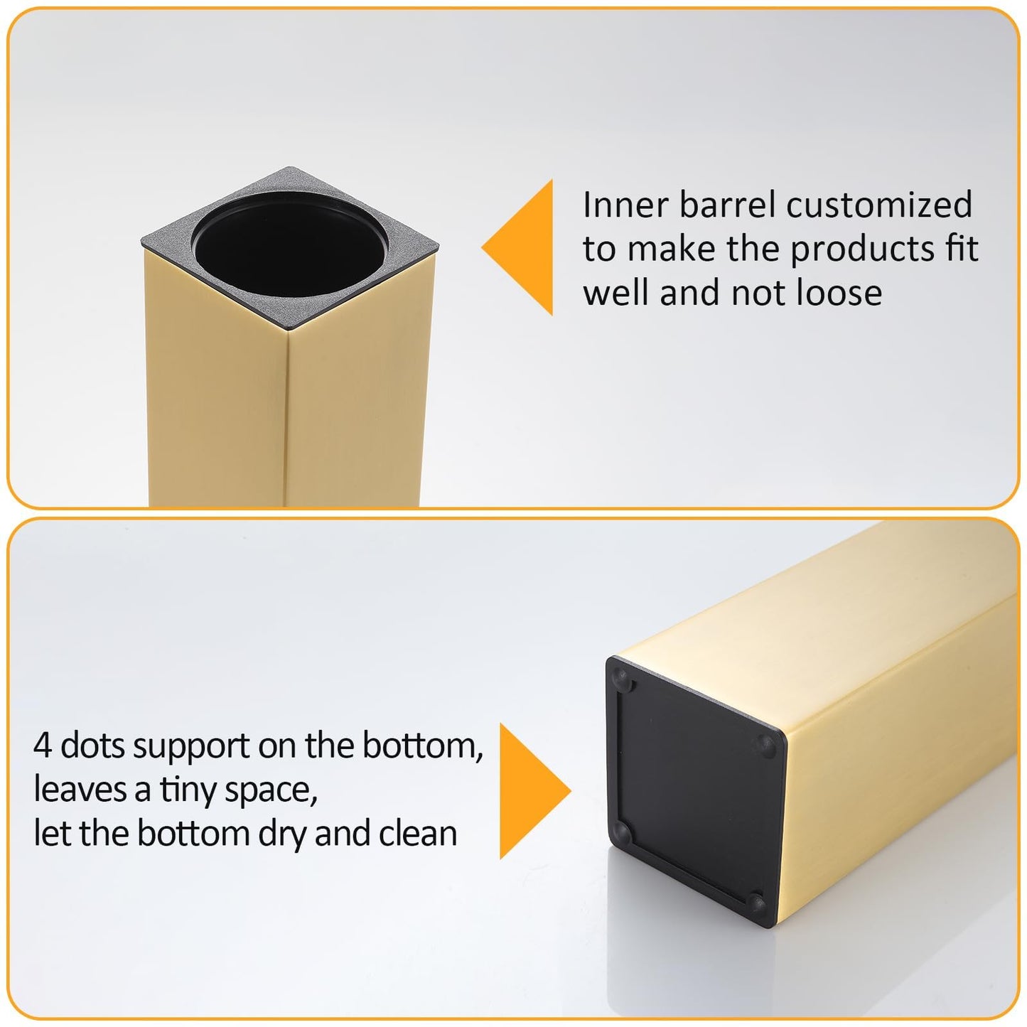 BGL Standing Toilet Brush and Holder Brushed Gold Aluminium Toilet Bowl Cleaner Brush and Holder for Bathroom Storage and Organization, Square Design Sturdy and Space Saving