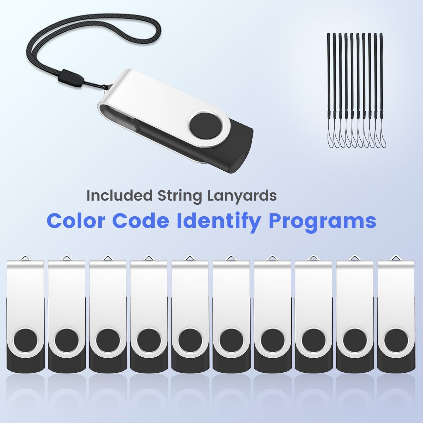 ABLAZE USB Stick 1GB 50 Pack, USB 2.0 Flash Drive 1GB with Lanyards Swivel Thumb Drives Bulk Memory Stick 50PCS (Black)