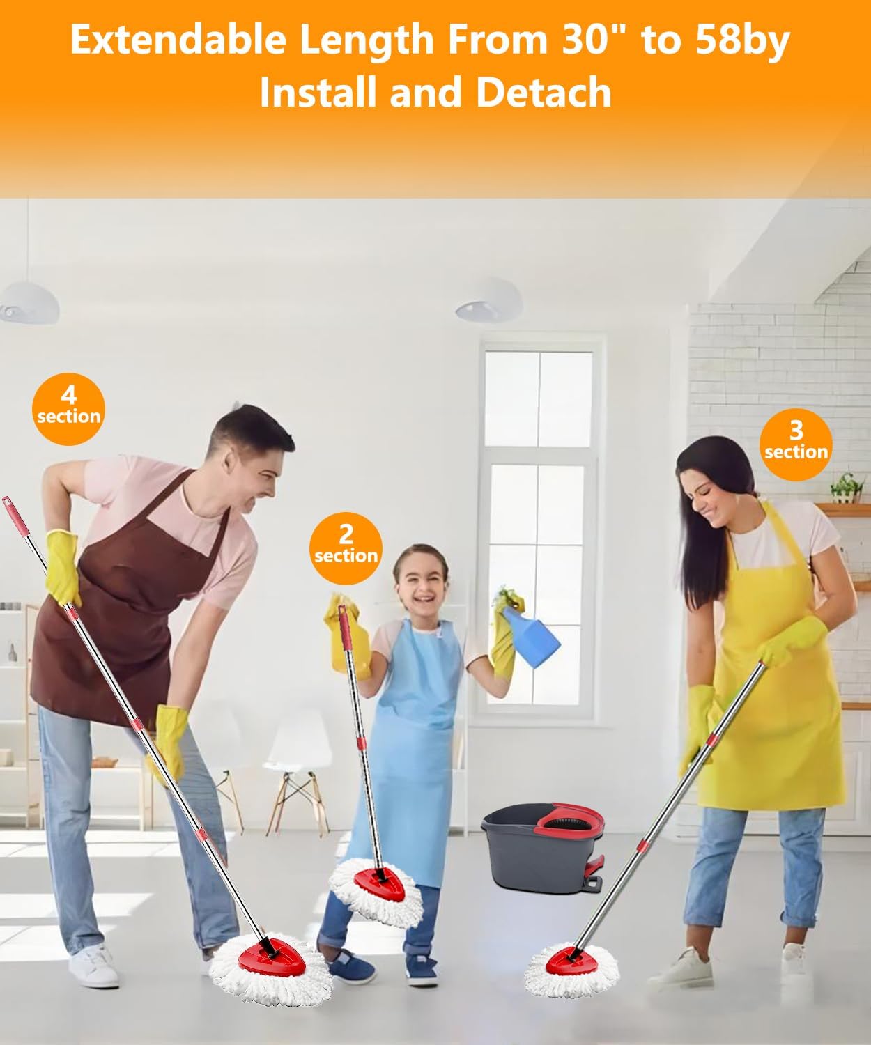 4 Pcs Spin Mop Heads Replacements For Vileda,Spin Mop Replacement Head Set with Base and 30" to 58" Mop Handle,Mop Head Replace,Mop Refills Machine Washable& Easy-to-Replace