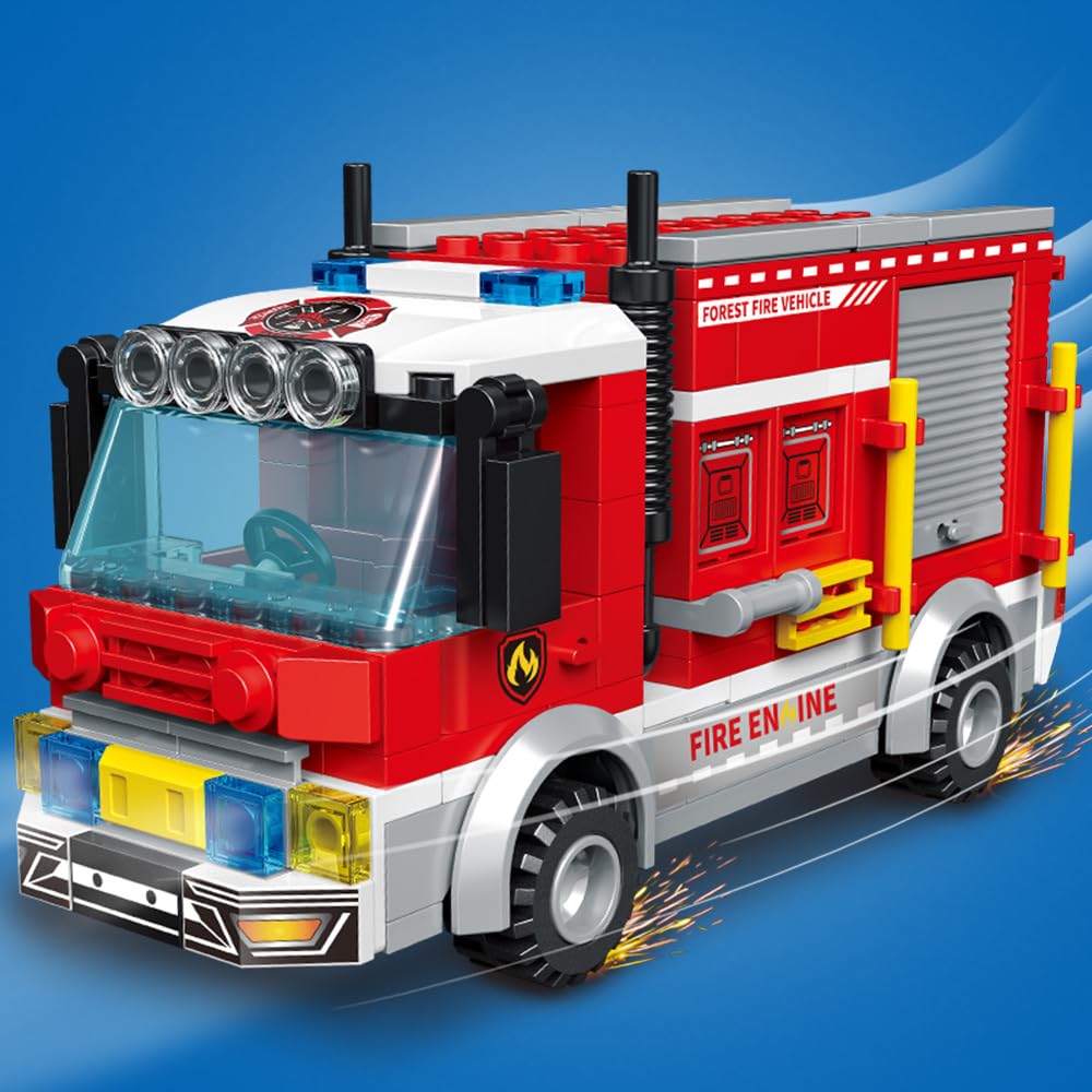 City Fire Rescue Building Set with Fire Station, Truck & Helicopter,737pcs Toy Gift for Boys 8+